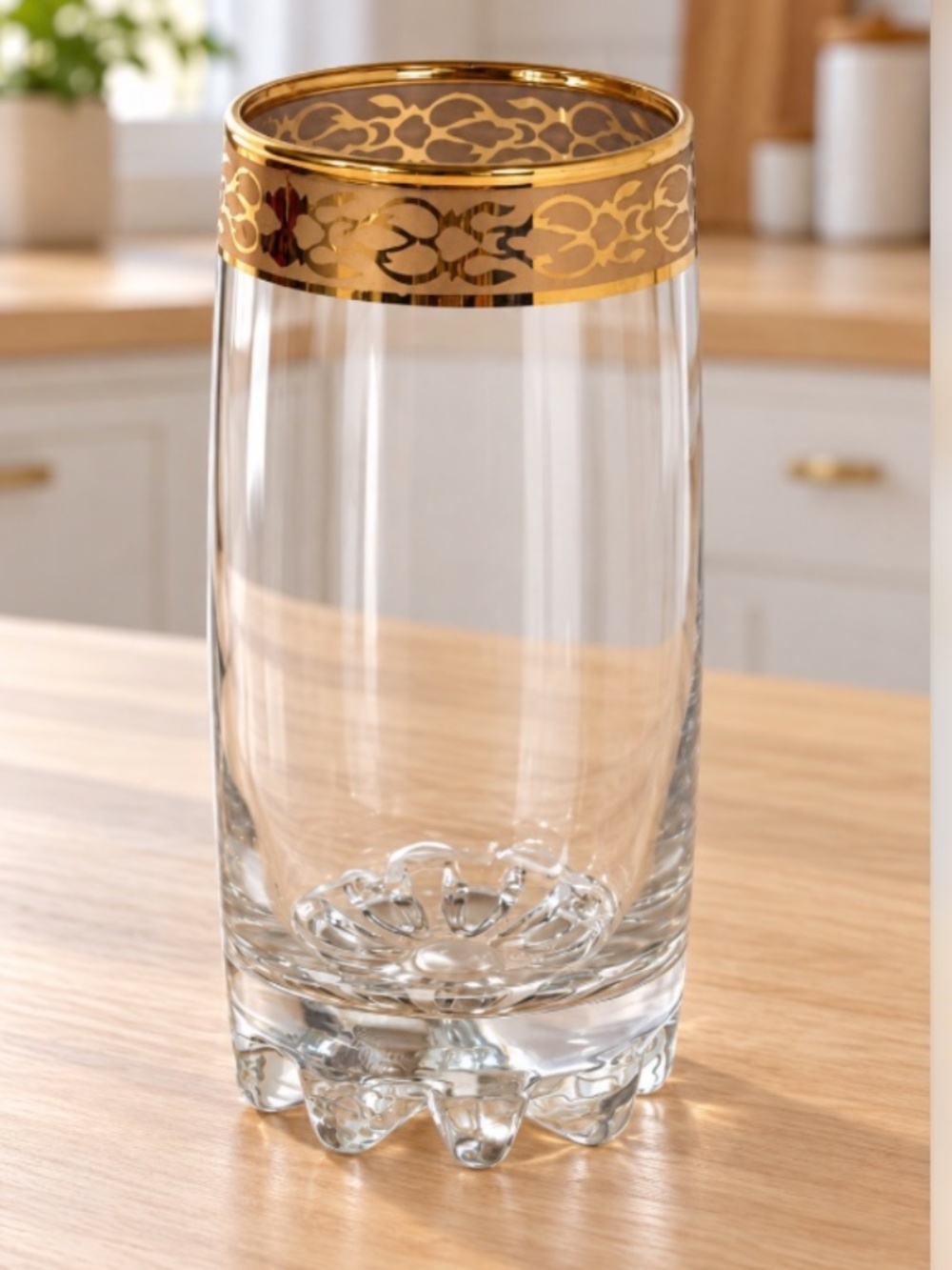 Vintage Circle Pasabahce Turkey Art Of Glass Gold Rim Cocktail Highball Glass